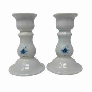 Pair of Candlesticks/Candle Holder Pfaltzgraff Poetry Glossy Blue Roses